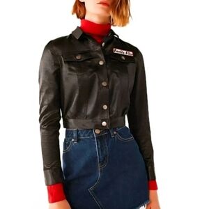 UO Embroidered Patch Cropped Trucker Style Jacket